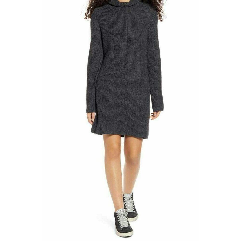 BP Womens Knit Sweater Dress Heather Ribbed Mock Neck Long Sleeve Size S New